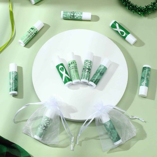 Fumete 50 Sets Suicide Prevention Awareness Lip Balm Bulks Motivational Green Teal Ribbon Lip Balm Gift for Mental Health Awareness Inspirational Party Favor