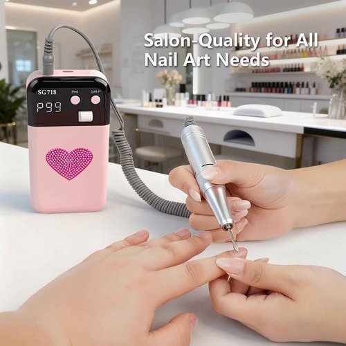 45000 RPM Professional Cordless Nail Drill – Rechargeable Electric Nail File Kit with LCD Display, 6 Nail Bits, High Torque & Low Noise – Portable E File for Acrylic & Gel Nails, Manicure & Pedicure