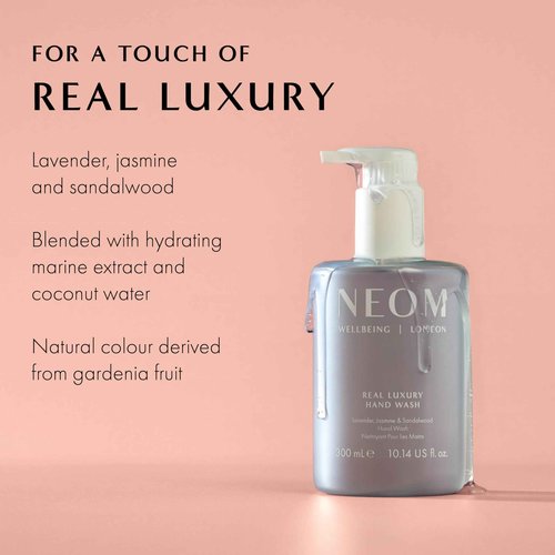 Neom Real Luxury Hand Wash Refill, 600ml I 24 essential oils, including lavender, jasmine and sandalwood I 100% recyclable 600ml refill pouch I Cleanse, Soften and Replenish
