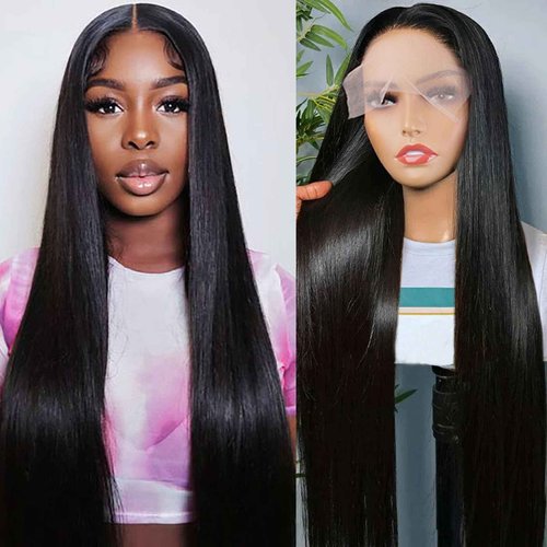 DaiMer Wear and Go Glueless Wigs Human Hair Pre Plucked Pre Cut 6x4 HD Lace Closure Wigs Human Hair Straight with Baby Hair Straight Human Hair Wig for Beginners Natural Black 150% Density 18 Inch