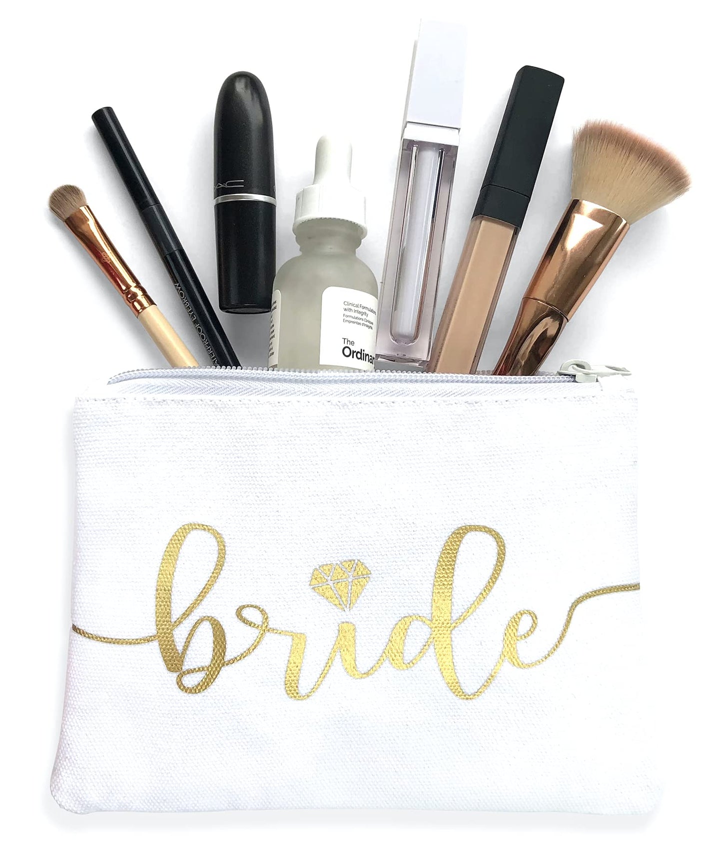 Bride Tribe Makeup Bags - Bridesmaid Favor for Bachelorette Party, Bridal Shower, Wedding. Cosmetics/Toiletries Bag, Wedding Survival Kit, Hangover Kit, Keepsake (1pc Bride, White)