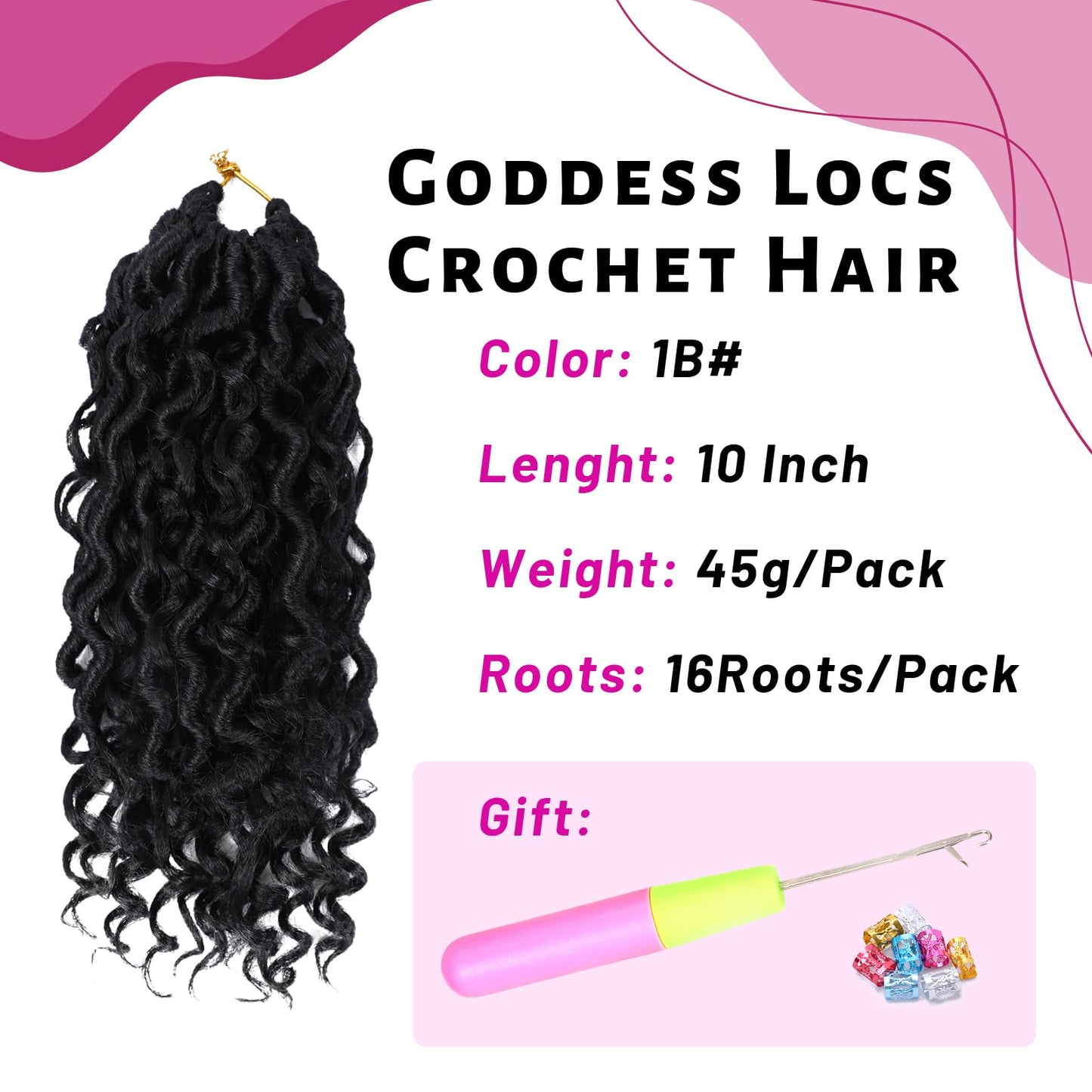 Goddess Locs Crochet Hair 10 Inch, 7 Packs Faux Locs Crochet Hair for Black Women, Boho Locs Crochet Braids Pre Looped River Locs Crochet Hair with Curly Ends (10 Inch 7 Packs, 1B/Purple)