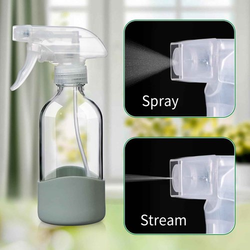 OCMML 8oz Clear Glass Spray Bottles with Silicone Sleeve–Refillable Spray Bottles for Cleaning Solutions,Hair,Plants&Essential Oils–Leakproof,Adjustable Nozzle,Reusable,Eco-Friendly (1 Pack)