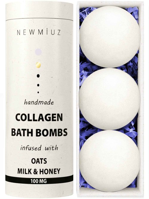 Creamy Collagen Bubble Bath Bombs with Oatmeal Milk Honey Essential Oils Luxurious Bath Gift Dry Skin Nourishment Indulge in A Blissful Bathing Spa