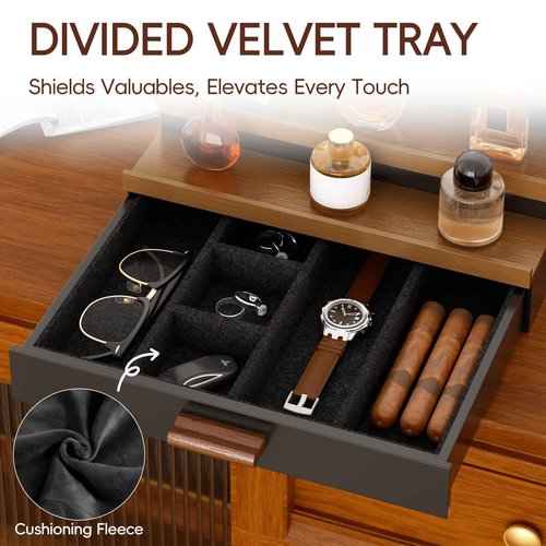 4 Tier Cologne Organizer for Men, Wooden Cologne Stand, Perfume Display Stand with Felt Lining Drawer & 2 Hidden Compartments, Gift for Men, Walnut