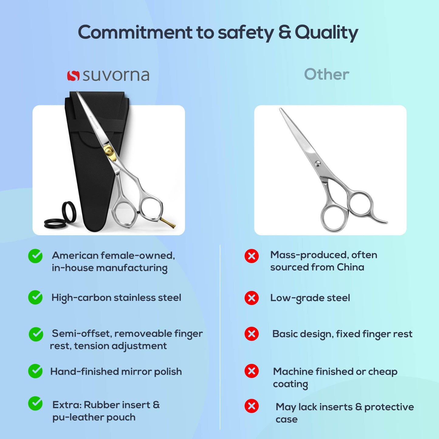 Suvorna 6" hair scissors professional - hair cutting scissors professional - professional hair scissors - hair shears professional - barber scissors professional - hair shears for women, men, & kids.