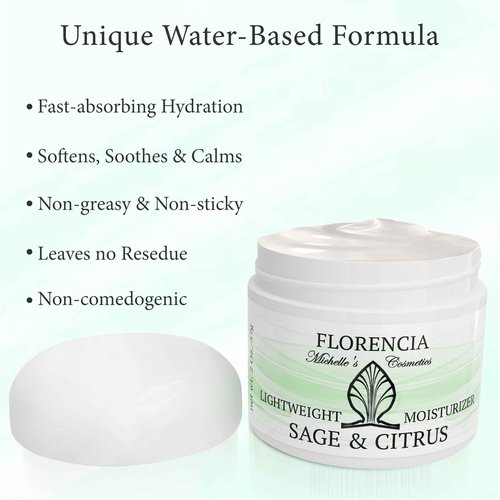 Florencia Sage & Citrus Lightweight Moisturizer - Fast-Absorbing, Hydrating, Nutrient Enhanced Face Cream for Sensitive, Oily, Combination Skin.