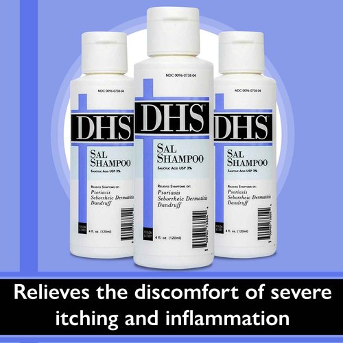 DHS SAL Shampoo - Maximum Strength for Psoriasis, Eczema, and Dandruff/Medicated Anti-Dandruff Shampoo Reduces Oil, Treats Itchy Scalp with Salicylic Acid/PBA-free, Fragrance-free / 4oz