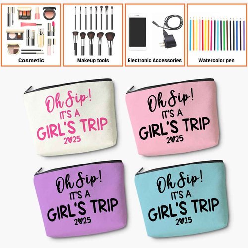 4 Pcs Girl Trip 2025 Makeup Bag Funny Girls Trip Gifts Favors Girls Weekend Gifts Weekender Bag Summer Vacation Birthday Christmas Cosmetic Bag Bachelorette Party Friendship Gifts for Women BFF Friend