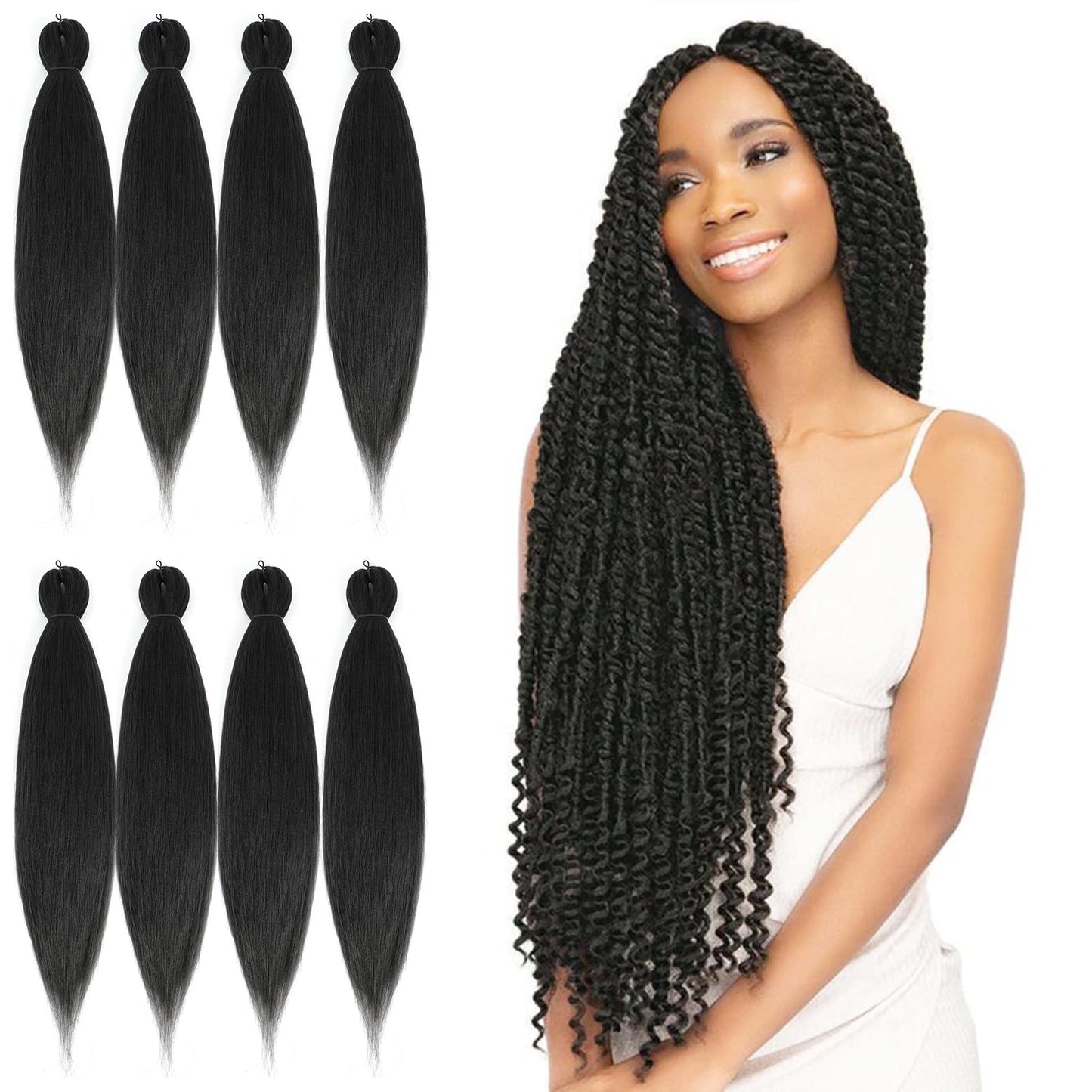 Braiding Hair Pre Stretched Long Pre Stretched Braiding Hair Extensions Braiding Hair Pre Stretched 22 Inch 8 Packs Synthetic Braiding Hair Extensions For Braids (22inch,2#)