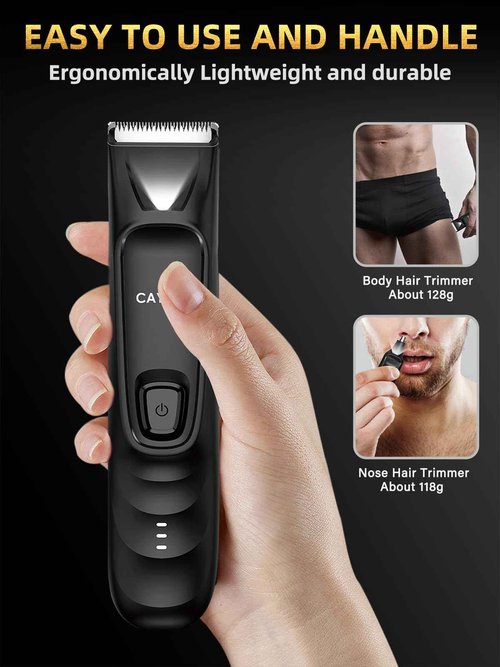 Cayzor 2-in-1 Body and Nose Hair Trimmer for Men - Safe Portable Electric Razor for Ball Groin with LED Light, IPX7 Professional Electric Shavers for Men Pubic, Underarm, Nose, Ear, Beard, Head