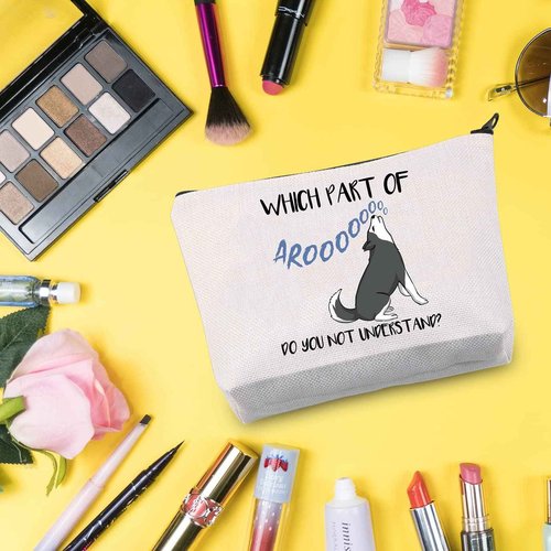 G2TUP Husky Lover Gift - Aroooooooo Do You Not Understand Makeup Bag - Husky Mom Cosmetic Bag - Zipper Travel Bag (White)