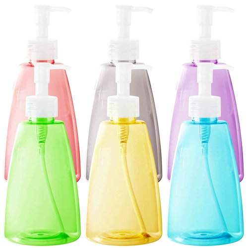 Youngever 6 Pack Empty Plastic Pump Bottles, Refillable Plastic Pump Bottles with Travel Lock in 6 Colors (8 Ounce)