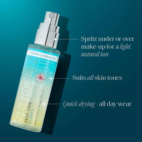 St.Tropez Self Tan Purity Bronzing Water Face Mist, Natural Sunkissed Glow with Hyaluronic Acid & Antioxidants, Vegan, Natural & Cruelty-Free Face Care, 2.7 Fl Oz