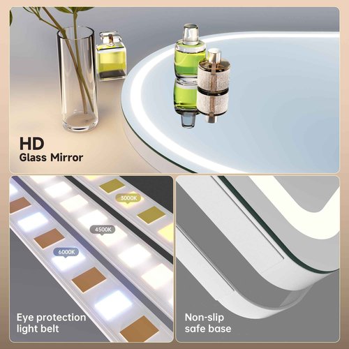 MINISO Vanity Mirror with Lights-12" x 14" Arched Makeup Mirror with 3 Color Lights, Adjustable Brightness,10X Magnification