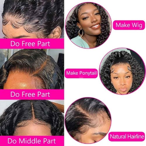4x4 Hd Lace Closure Human Hair 20 Inch Free Part Deep Wave Closure Virgin Remy Curly Human Hair for Women Transparent Lace Closures Pre Plucked Natural Black