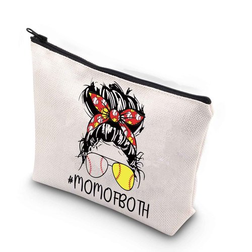 XYANFA Baseball Softball Cosmetic Bag Baseball Softball Mom Gifts Mom Of Both Sport Mom Gift for Mom Zipper Pouch (MOMOFBOTH)