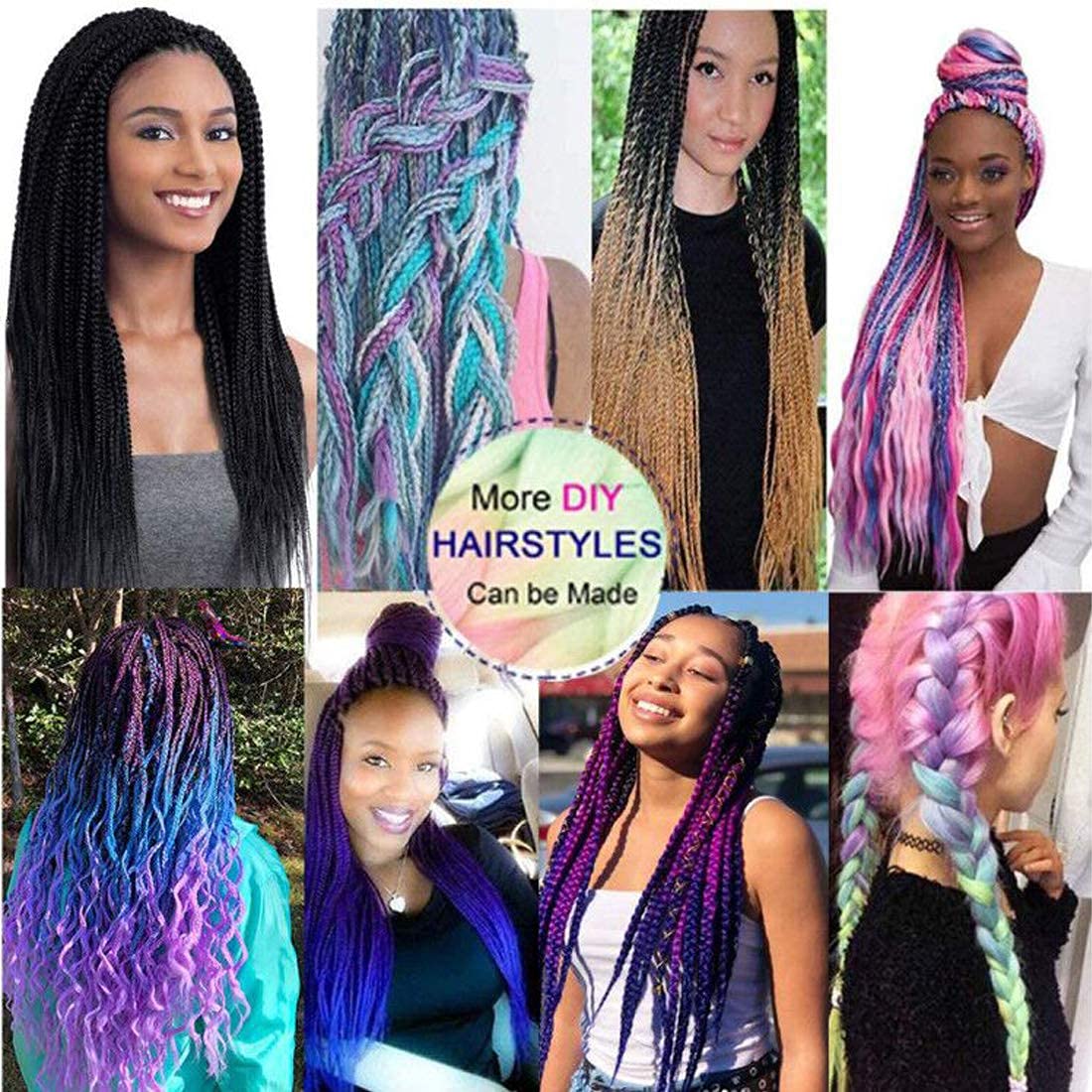 Xiaofeng 3 Packs 24Inch Kanekalon Braiding Hair Extensions Ombre Jumbo Synthetic Braids Hair Purple-Lake Blue-Light Purple