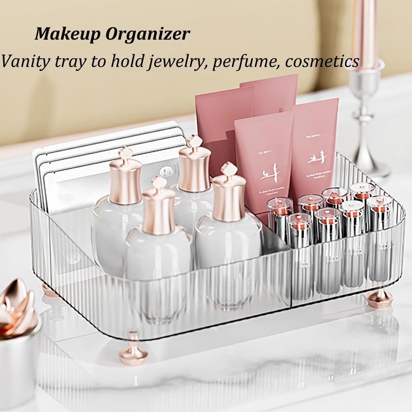 Perfume Tray,Makeup Organizer,Acrylic Divided Bathroom Organizer Countertop, Skincare Organizers,Dresser Organizer, Decorative Tray for Lotion Bottle,Cosmetics