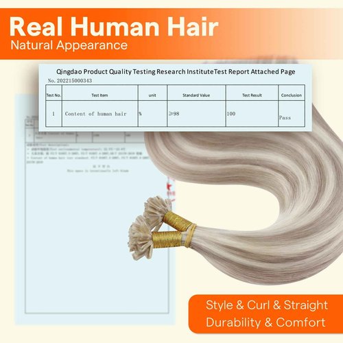 Full Shine U Tip Hair Extensions Human Hair 18 Inch 50 Grams Color 18 Ash Blonde Highlight 613 Bleach Blonde Keratin Tip Hair Extensions Fusion Extensions for Women