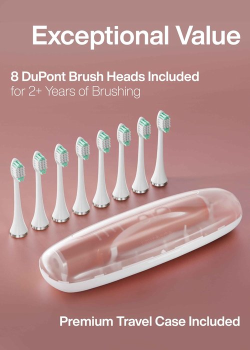 Aquasonic Vibe Series Ultra-Whitening Toothbrush – ADA Accepted Electric Toothbrush - 8 Brush Heads & Travel Case – 40,000 VPM Motor & Wireless Charging - 4 Modes w Smart Timer – Satin Rose Gold