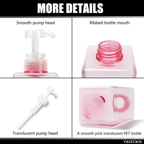 YACEYACE 22oz Set of 3 Travel Shampoo and Conditioner Dispenser, Empty Soap Dispenser, Pink Refillable Bottles