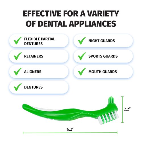 TCS Fresh Concentrated Dental Appliance Cleaner Set, Professional Denture and Retainer Cleaner Powder with Soft Bristle Brush (24 Packets, 6 Month Supply, Mint Flavor)