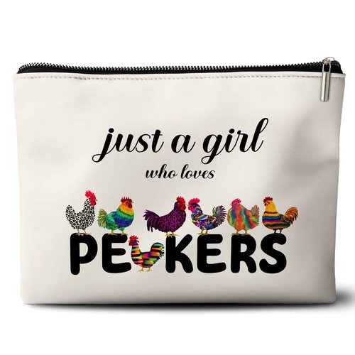 Rone168 Chicken Gifts Makeup Bag for Women, Funny Organizer Bag for Chicken Lovers, 10x7 Inches