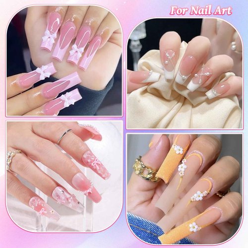 2 Boxes 3D Bow Nail Charms and Gems, Pink White Bows Flowers Heart Petals Nail Art Charms Gold Silver Alloy Bowknot Butterfly for Nails Flatback Pearls Rhinestones Caviar Beads for Women Nail Design