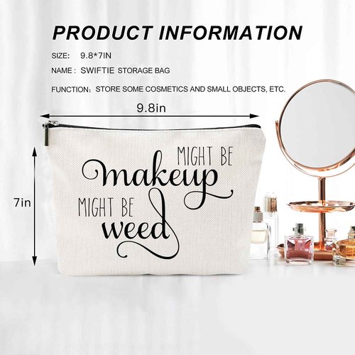 Might Be Makeup Might Be Weed Funny Makeup Bag Gift for Women Inspirational Cosmetics Pouch for Purse Travel Bag Cases for Toiletries Accessories Organizer