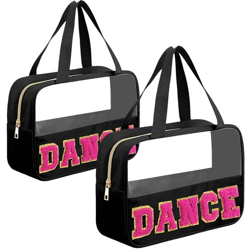 AIHSUMC Dance Gifts Chenille Letter Bags, Clear Dance Makeup Bag with Handle and Zipper Nylon Portable PVC Storage Organizer Waterproof Travel Cosmetic Toiletry Bag for Women, Dance Competitors
