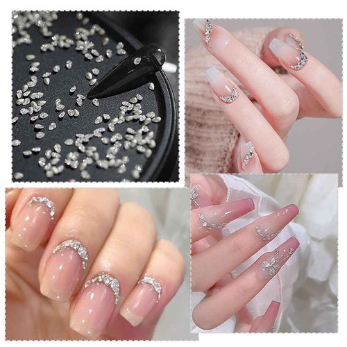 SILPECWEE Shiny Zircon Rhinestones for Nails 2-3mm Mini Nail Rhinestones Diamonds 3D Pointed Bottom Nail Crystals Nail Gems and Charms for Nails Design Nail Decorations for Craft Nail Supplies