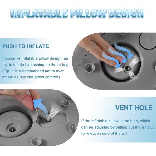 Silicone Bath Pillow for Tub – Ergonomic Bathtub Headrest with Inflatable Air Cushion, Non-Slip Suction Cups & Neck/Back Support – Comfortable Spa Bath Accessory for Relaxation (Grey)