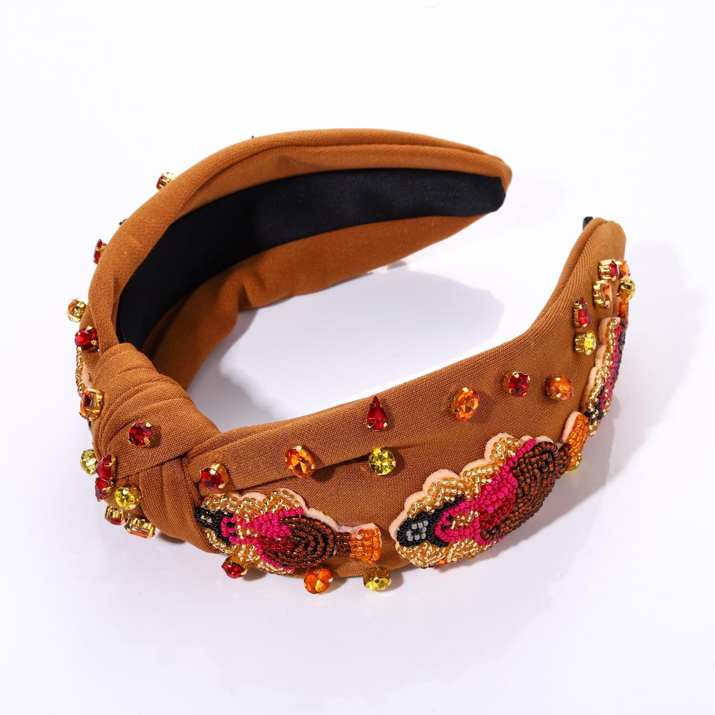 mokkia Thanksgiving Headband Fall Accessories for Women Beaded Turkey Maple Leaf Pumpkin Knotted Headband Jeweled Rhinestone Pearl Top Knot Headband Autumn Fall Outfit Gifts