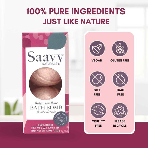 Saavy Naturals Bath Bombs, Indulgent Bulgarian Rose Scent, Gentle Moisturizig Formula, Foaming Fizz Bubbles, Gift for Women and Kids, 6 Oz Each, 2 Pack