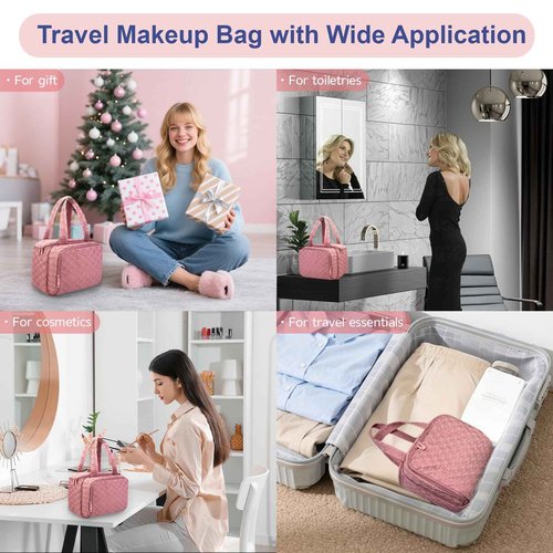 SMONT Toiletry Bag for Traveling Women, 11.5" Large Travel Makeup Toiletries Skincare Bag, Big Cosmetic Cosmetiquera Pink