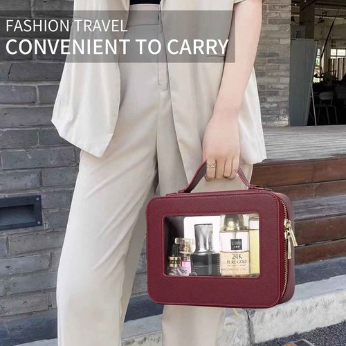 Pinkmik Clear Makeup Bag for Women Waterproof Travel Makeup Case Portable Cosmetic Case Toiletry Bag Car Organizer with Zipper (X/Burgundy, L)