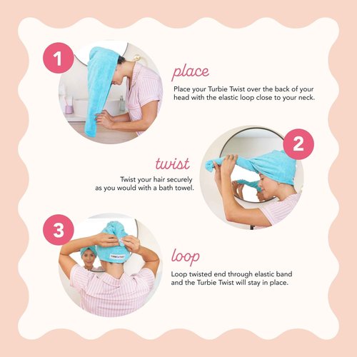 Turbie Twist 4-Pack Microfiber Hair Towel for Beauty, Travel, Gifting - Hair Wrap Turban for Straight, Wavy & Curly Hair - Premium Personal Care - Pink, Purple, Blue & Aqua