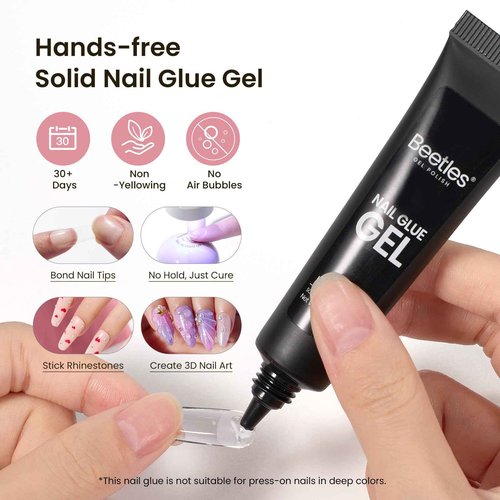 Beetles Gel Nail Kit Etch-X, Medium Square, 576pcs 12Size, with Nail Dehydrator and Primer, Solid Glue Mini Lamp, Half Matte Gel Nail Tips Acrylic Tips Easy DIY Extension Set Gift for Women