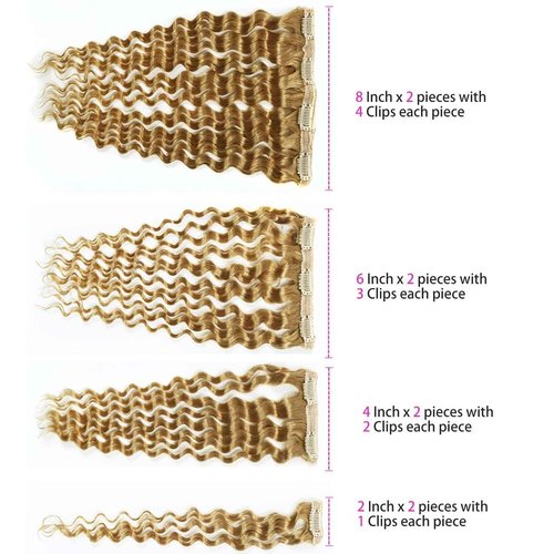 Curly Clip in Hair Extensions Real Human Hair 14inch 100g Invisible & Seamless 100% Brazilian Remy Human Extension Deep Wave Clip ins Extensions Double Weft 8 PCS with 20 Clips #27 Honey Blonde