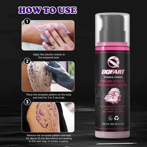 Tattoo Transfer Gel, Strong Stencil Primer for Long Lasting Results, 250ml/8.4oz, Professional Body Art Template Pattern Application