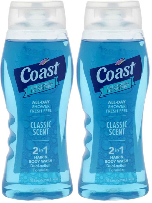 Coast 2-in-1 Hair and Body Wash - Rich Foamy Lather - Clean Rinsing Formula without Drying Out Skin - Dual Action - No Parabens or Phthalates - 18 oz. (Pack of 2)