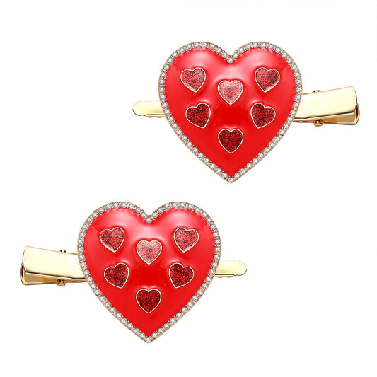 Valentine’s Day Hair Clips Sparkly Rhinestone Enamel Cupid Heart Hairpins for Women Girls Sweet Romantic Triple Love Alligator Clips Barrettes Pretty Styling Hair Accessory Party Gifts (4 packs) (red heart)