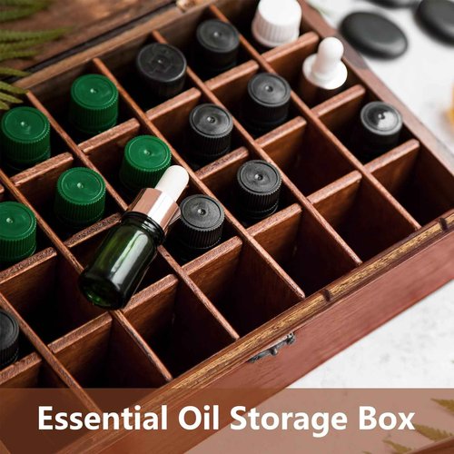 Pure Vie Wooden Essential Oil Storage Box Travel Organizer Case with Bottle Cap Label - Aromatherapy Nail Polish Fragrance Container, Holds 32 Bottle for 5-15ml - Keep Scented Oil Safe & Space Saver