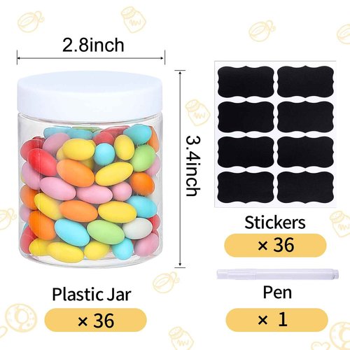 OUSHINAN 36PCS 8OZ Plastic Jars with Screw On Lids, Labels Refillable Empty Round Slime Containers for Storing Dry Food, Honey Jam, Cream, Butter, Lotion (White)