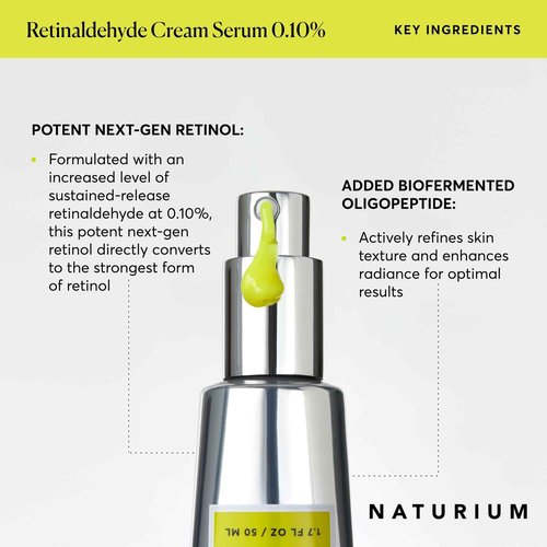 Naturium Retinaldehyde Cream Serum 0.10%, Advanced Anti-Aging & Smoothing Potent Face & Skin Care, 1.7 oz