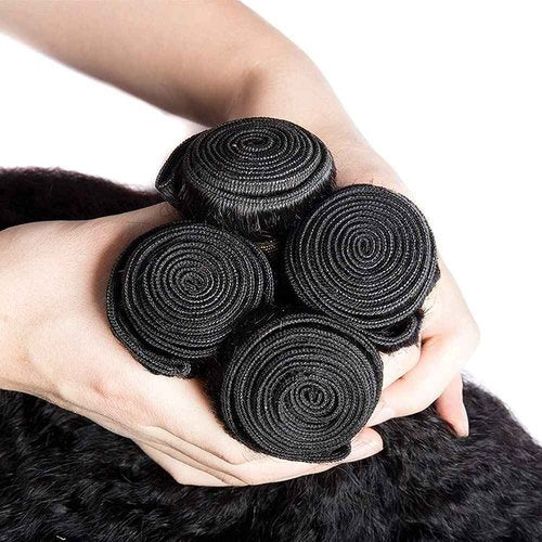 Human Hair Bundles Yaki Straight Bundles 20 20 20 Inch #1B Natural Color Kinky Straight Human Hair Extensions Double Weft Unprocessed Brazilian Virgin Hair 3 Bundle 50 Grams Per Bundle