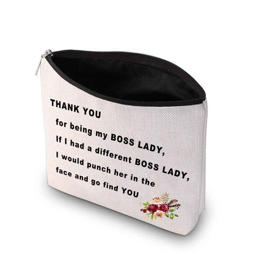 PXTIDY Funny Boss Lady Gifts Thank You For Being My Boss Lady Makeup Cosmetic Bag Female Boss Gift Boss Makeup Bag Gift for Managers from Employee, Coworker (beige)