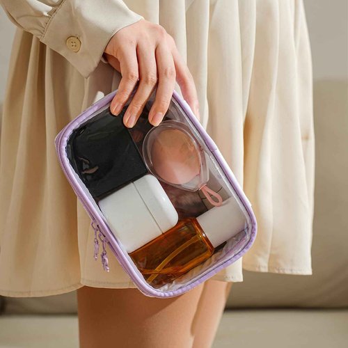 RSRSLEII Cute Clear Makeup Bag with Bow Pattern,Transparent Nylon Travel Cosmetic Case with Zipper,Portable Makeup Organizer Pouch for Essentials(01Pink)