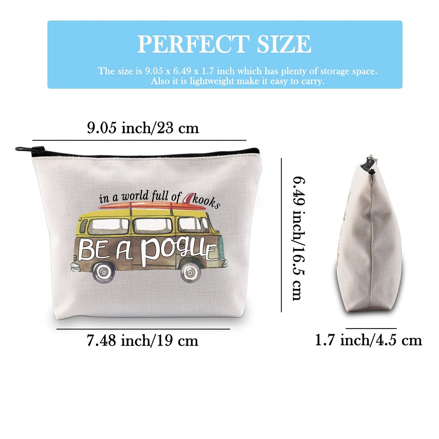 GJTIM OBX Inspired Surf Van Travel Zipper Pouch In A World Full of Kooks Be A Pouge Makeup Bag (Be A Pogue Makeup)